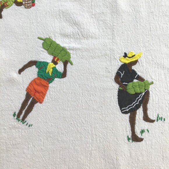 Embroidered African Cotton Linen Tablecloth Traditional Farm Harvest 34x36 in. - Picture 4 of 12